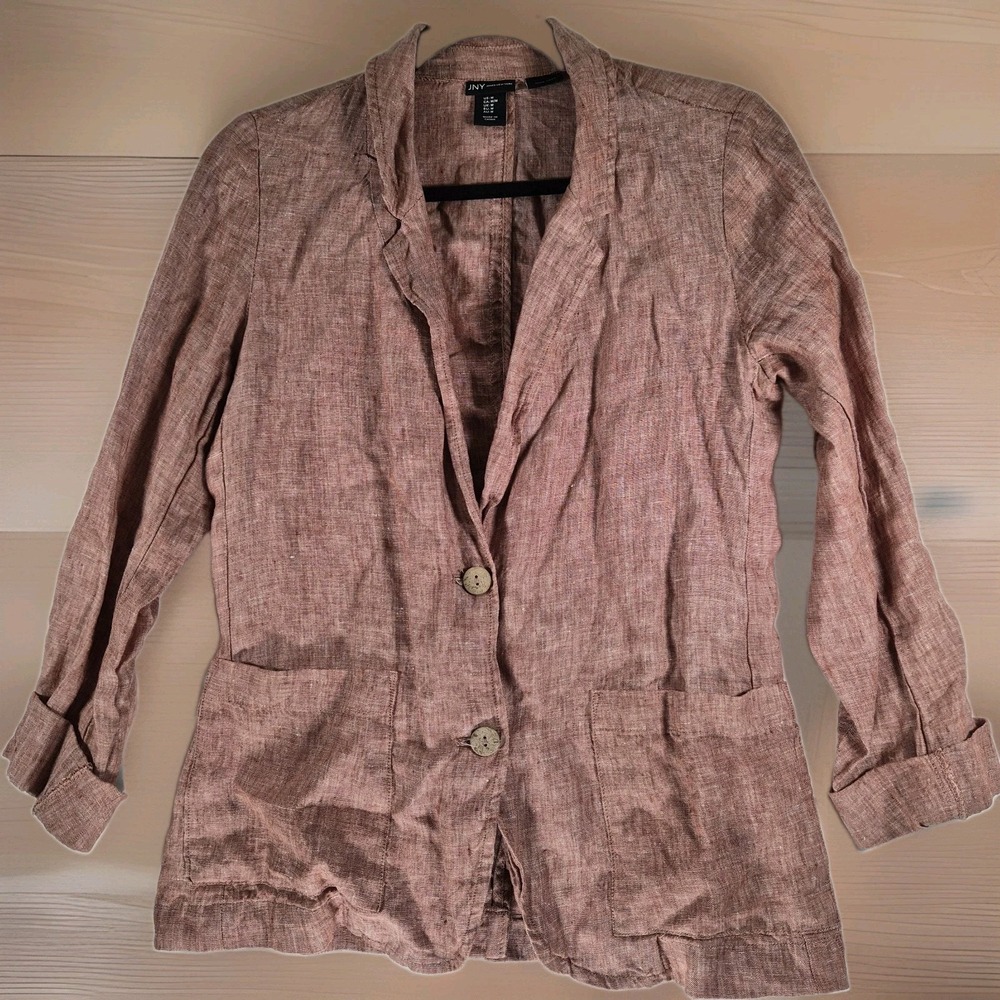 JNY Jones New York 100% Linen Blazer Women's Medium Mauve Pink Lightweight...